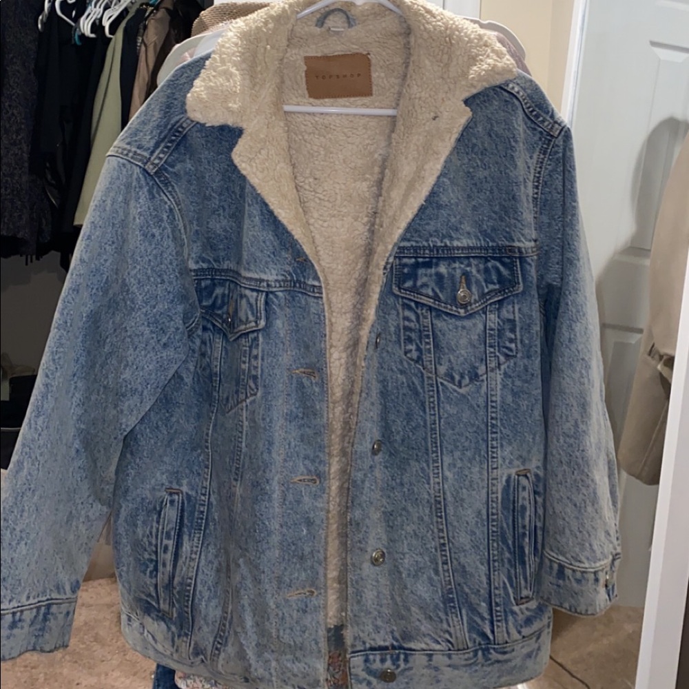 Topshop denim fur lined trucker jacket
